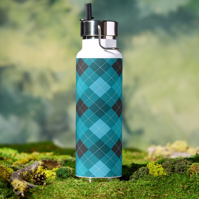 Turquoise & Black Argyle Thor Vacuum  Water Bottle (Outdoor)