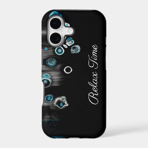 Turquoise- black as stones monogram iphone cases