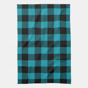 Turquoise Black Buffalo Check Plaid Rustic Tea Towel