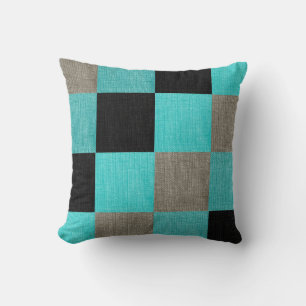 Turquoise & Black Chequerboard Pillow