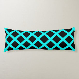 Turquoise Black Chequered Diamond Stripes Pattern Body Cushion