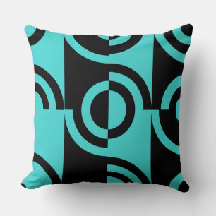 Turquoise & Black Circular Fragments Throw Pillow