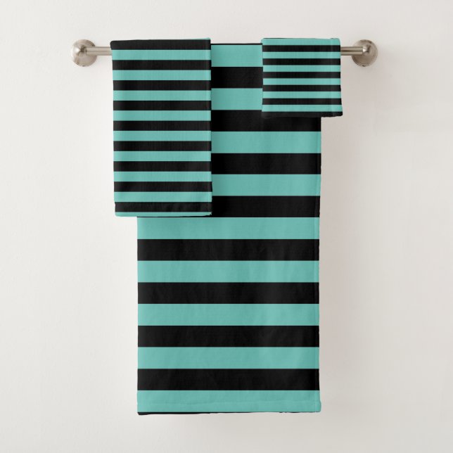 Turquoise & Black contemporary stripe Towel Set (Insitu)