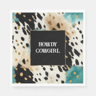 Turquoise Black Cream Gold Western Cowgirl Cowhide Napkin