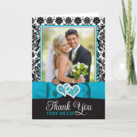 Turquoise, Black Damask Love Hearts Wedding