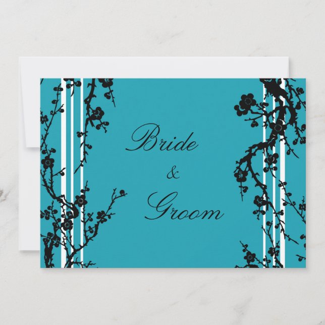 Turquoise Black Floral Wedding Invitation Card (Front)