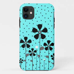 Turquoise & Black Flowers iPhone 11 Case