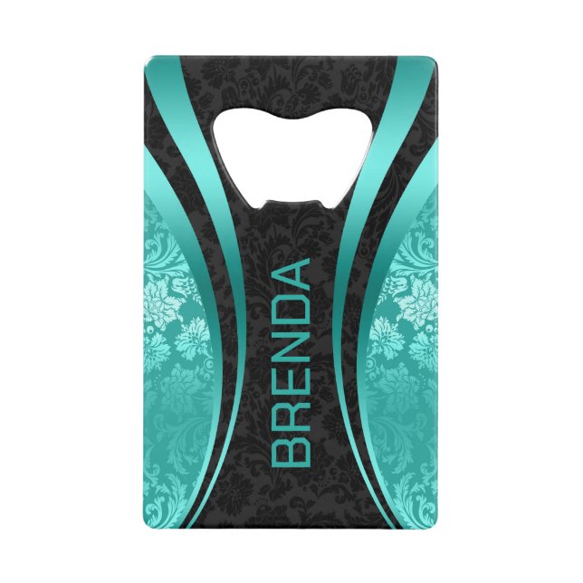 Turquoise & Black Geometric Design Damask Accent (Front)
