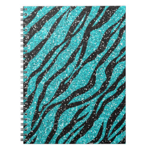 Turquoise Black Glitter Zebra Print Spiral Notebook