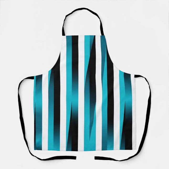Turquoise Black Gradient Stripe Pattern Apron (Front)