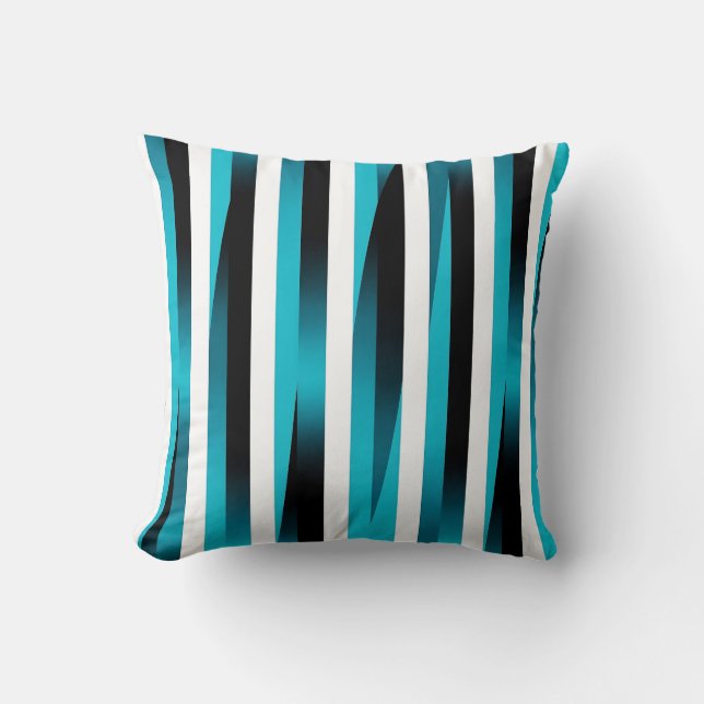 Turquoise Black Gradient Stripe Pattern Cushion (Front)