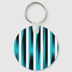Turquoise Black Gradient Stripe Pattern Key Ring