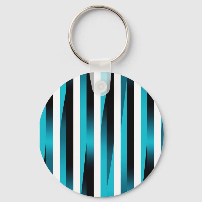 Turquoise Black Gradient Stripe Pattern Key Ring (Front)