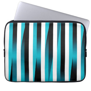 Turquoise Black Gradient Stripe Pattern Laptop Sleeve