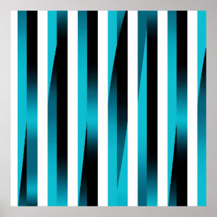 Turquoise Black Gradient Stripe Pattern Poster