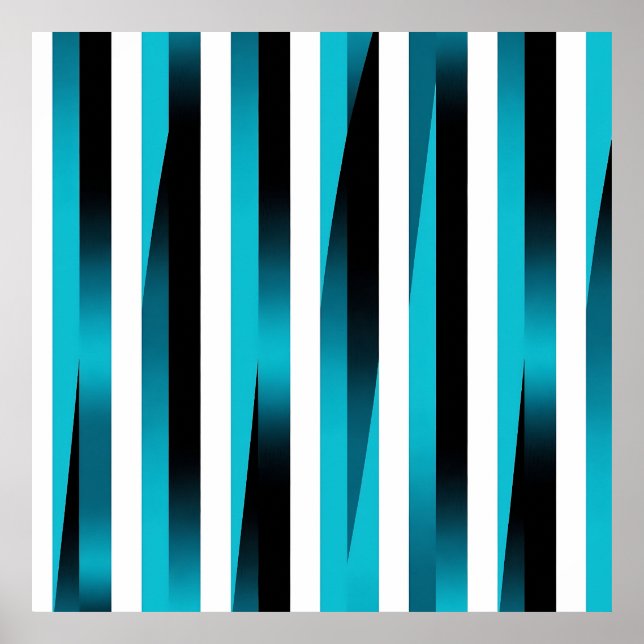 Turquoise Black Gradient Stripe Pattern Poster (Front)