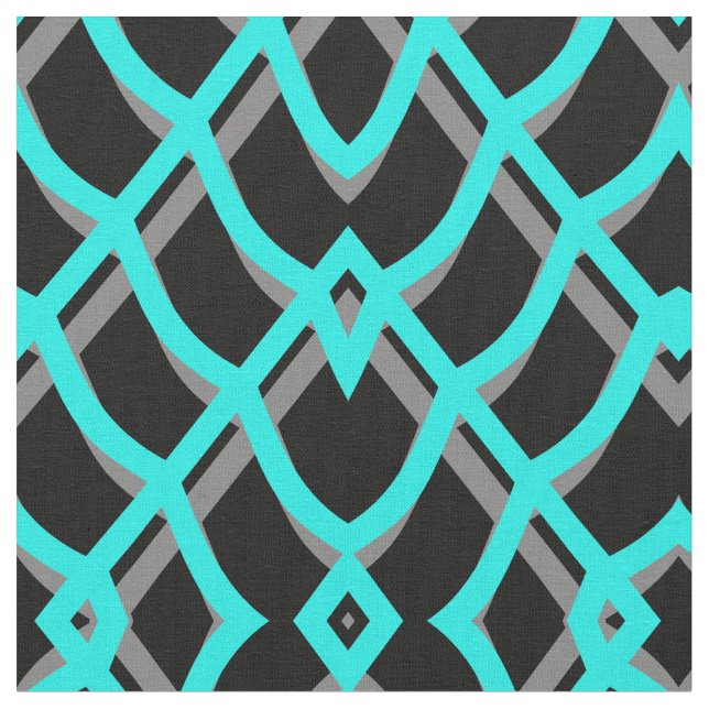 Turquoise, Black & Grey Geometric Fabric (Close Up)