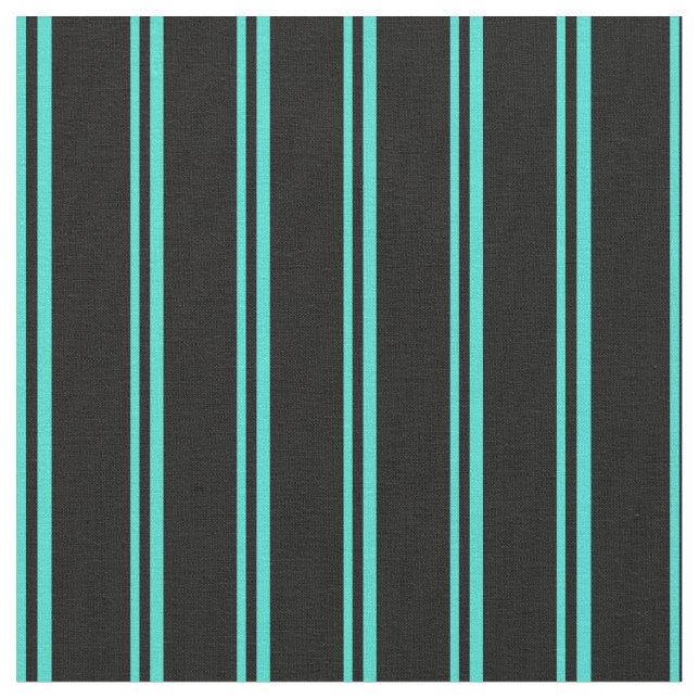 Turquoise & Black Lines/Stripes Pattern Fabric (Close Up)