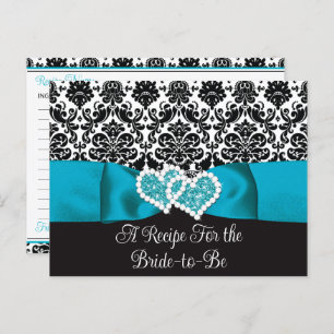 Turquoise, Black Love Hearts Bridal Recipe Card