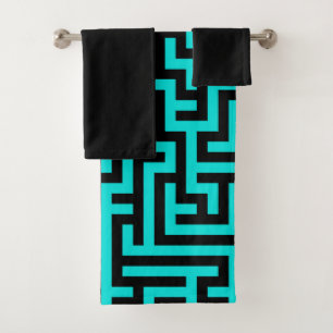 Turquoise Black Maze Lines Bath Towel Set