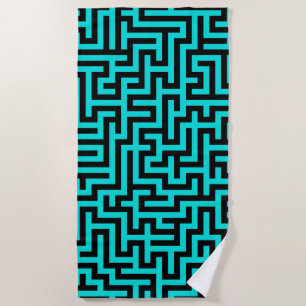 Turquoise Black Maze Lines Beach Towel