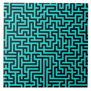 Turquoise Black Maze Lines Ceramic Tile
