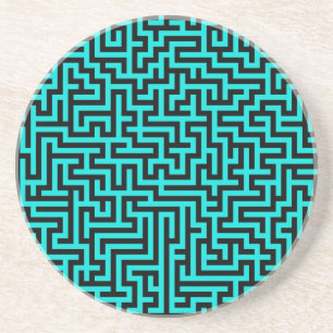 Turquoise Black Maze Lines Coaster