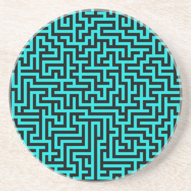 Turquoise Black Maze Lines Coaster (Front)