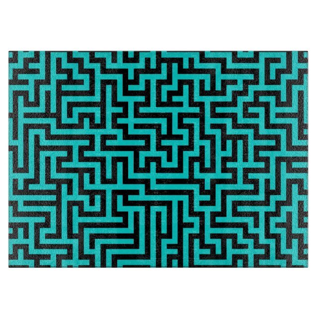 Turquoise Black Maze Lines Cutting Board (Front)