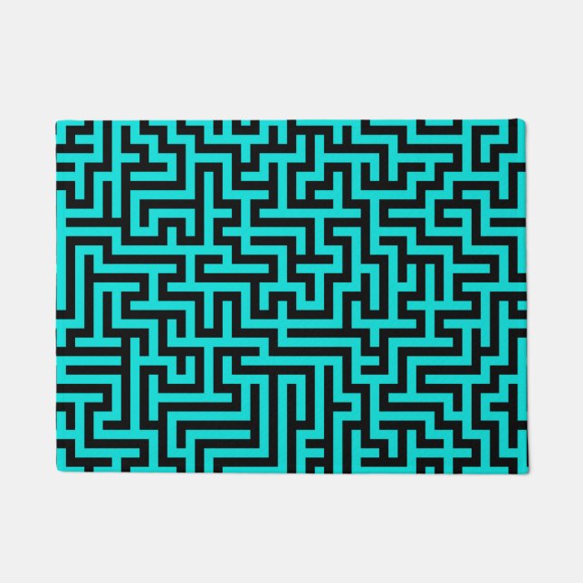 Turquoise Black Maze Lines Doormat (Front)