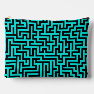 Turquoise Black Maze Lines Large Accessory Pouch