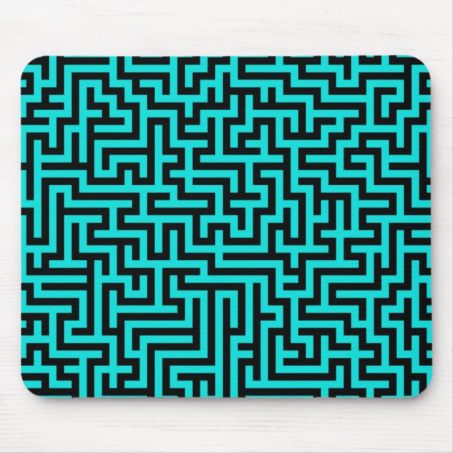 Turquoise Black Maze Lines Mouse Pad (Front)