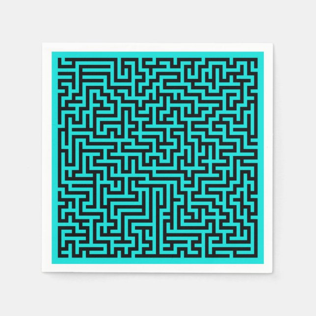 Turquoise Black Maze Lines Napkin (Front)