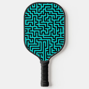 Turquoise Black Maze Lines Pickleball Paddle