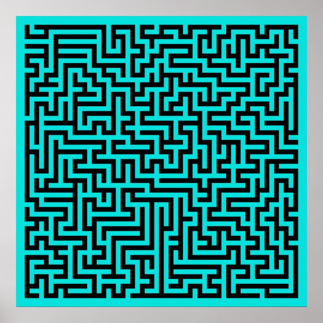 Turquoise Black Maze Lines Poster (Front)