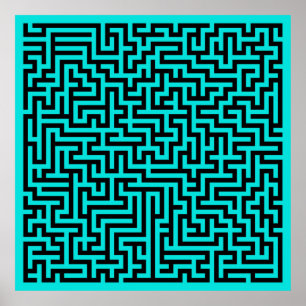 Turquoise Black Maze Lines Poster