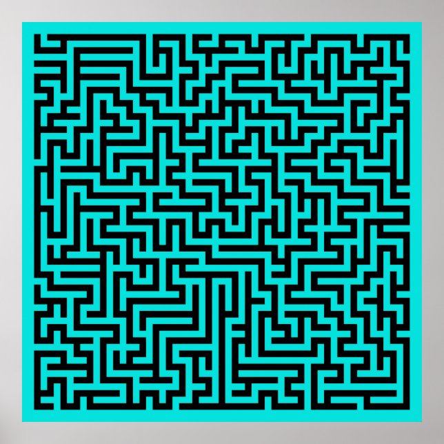 Turquoise Black Maze Lines Poster (Front)