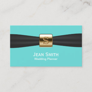 Turquoise Black Ribbon Wedding Event Planning Business Card