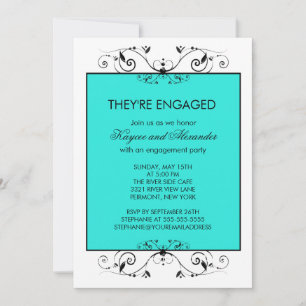 Turquoise & Black Scroll Engagement Invitations