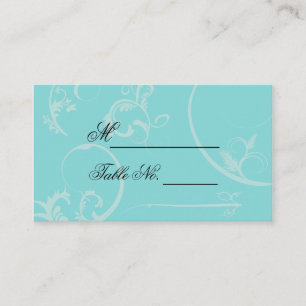 Turquoise Black Swirl Flourish Wedding Place Card