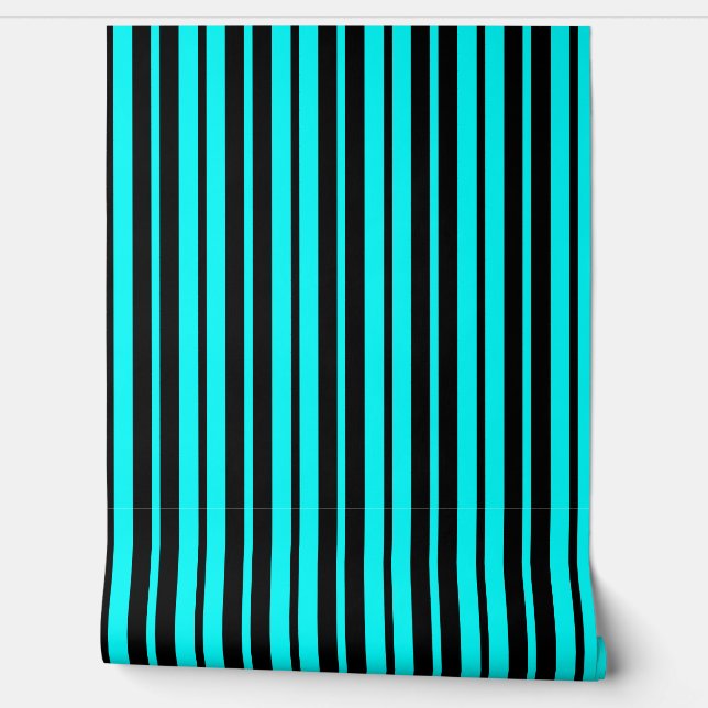 Turquoise Black Vertical Stripes Pattern Wallpaper (Unrolling)