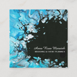 *~* Turquoise Black Wedding Beauty Abstract Square Business Card