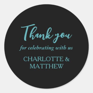 Turquoise & Black Wedding Classic Round Sticker