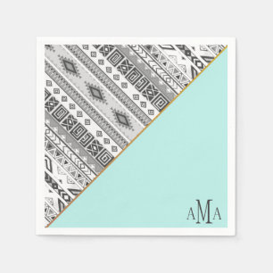 Turquoise Black White Aztec Tribal Monogram Napkin