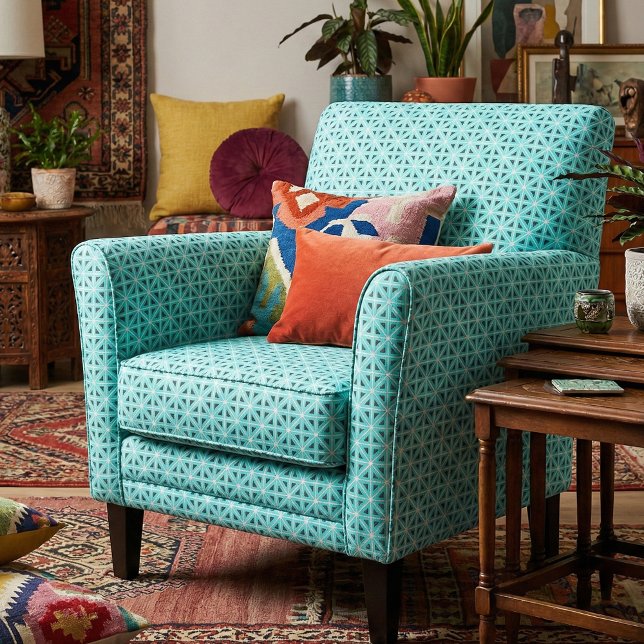 Turquoise Black & White Chic Geometric Pattern Fabric (Creator Uploaded)