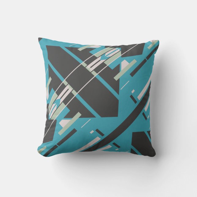 Turquoise Black White Diagonal Southwest Art Look Cushion (Front)