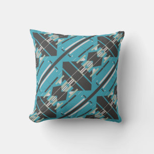 Turquoise Black White Slanted Southwest Large Tile Cushion