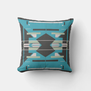 Turquoise Black White Symmetrical Southwest Art Cushion