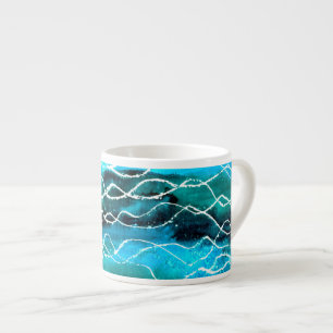 Turquoise, Black, White 'Waves' Espresso Mug