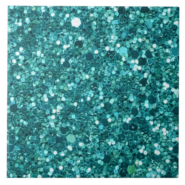 Turquoise Bling, sparkle and glitter Ceramic Tile (Front)